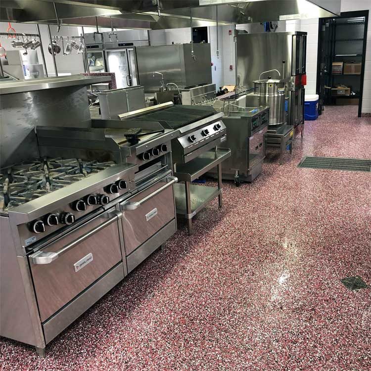 Culinary school kitchen red flake wall by All Phase CPI Inc. @AllPhaseCPI