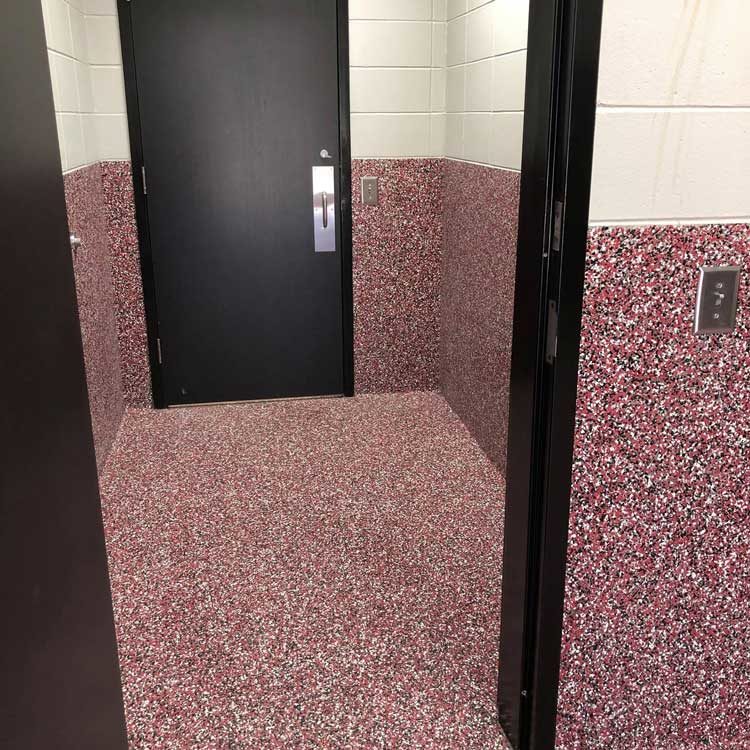 Wall Coatings - Culinary School Bathroom Red Flake Wall by All Phase CPI Inc.com